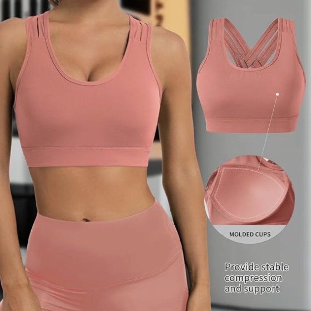 LUVROBES High Support Molded Cup Criss Cross Strappy Sports Bra **Small**